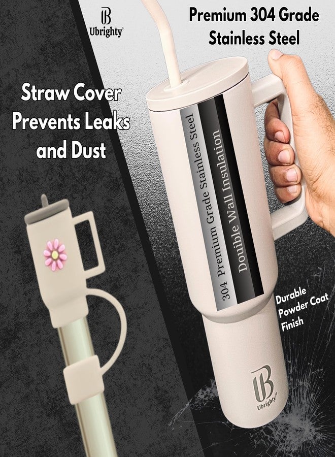 Ubrighty Tumbler With Straw And Lid | Single Ps Sipper Bottle | 1200ML Stainless Steel Water Tumbler Insulated Hot And Cold With Handle Leak Proof Cup Cupholder For Gym office Travelling women (CREEM) - Image 5